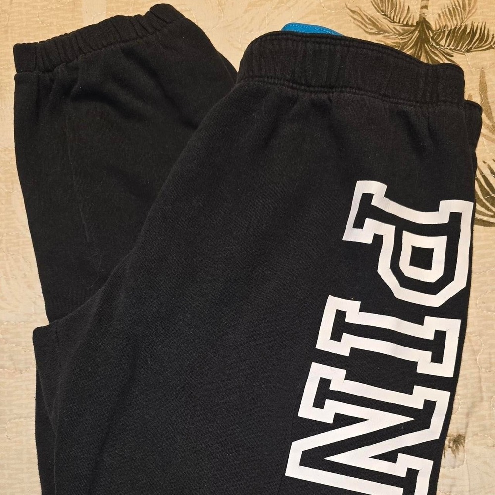 Victorias Secret PINK Black Sweatpants White Logo Graphic Joggers Womens XS